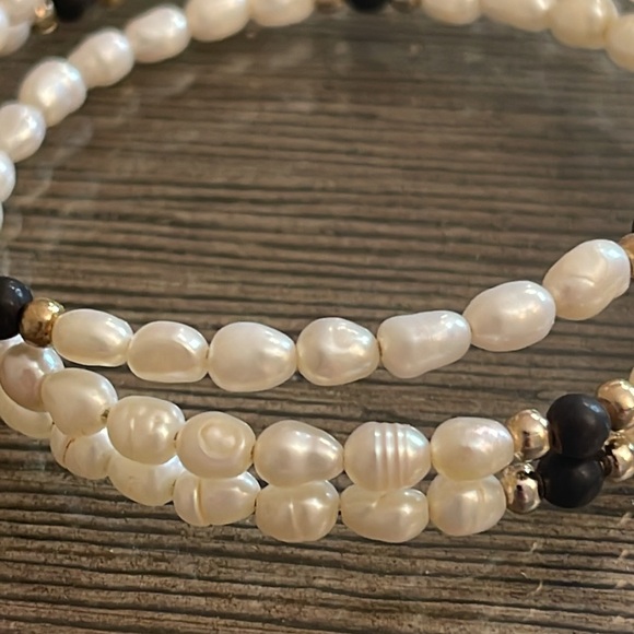 Vintage Fresh Water Pearl Memory Wire Bracelet 3 Strand - Picture 13 of 15